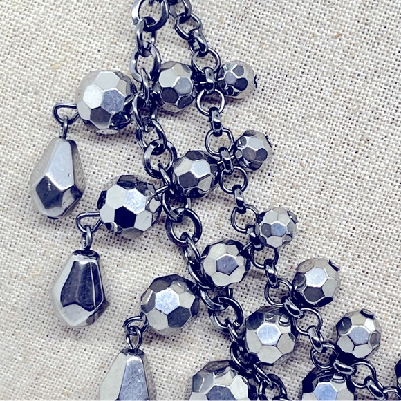 NWOT 18’ Silver Tone Faceted Glass Chunky Bead Statement Necklace Smokey Chain - Picture 5 of 11